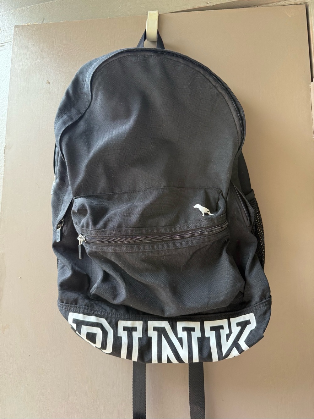 PINK Victoria's Secret Black Logo Backpack with White Accent